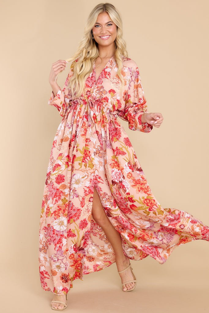 Honest Opinion Apricot Floral Print Maxi Dress | Red Dress 