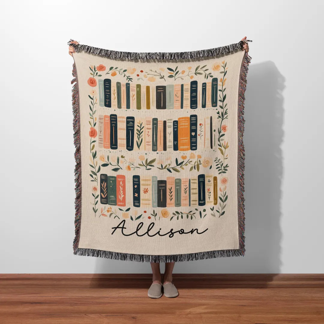 Custom Book Lovers Woven Blanket, Wildflowers Bookish Blanket, Bookshelf Blanket Gift for Bookwor... | Etsy (US)