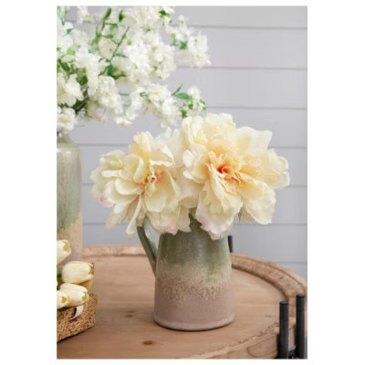 Vynxaria 14" Faux Peony - White with Pink, Set of 4 for Effortless Elegance | Target