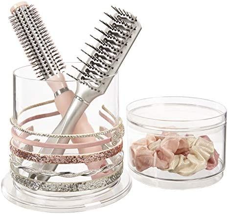 Stackable Clear Plastic Headband and Hairbrush Holder with Accessory Compartment and Lid | Amazon (US)