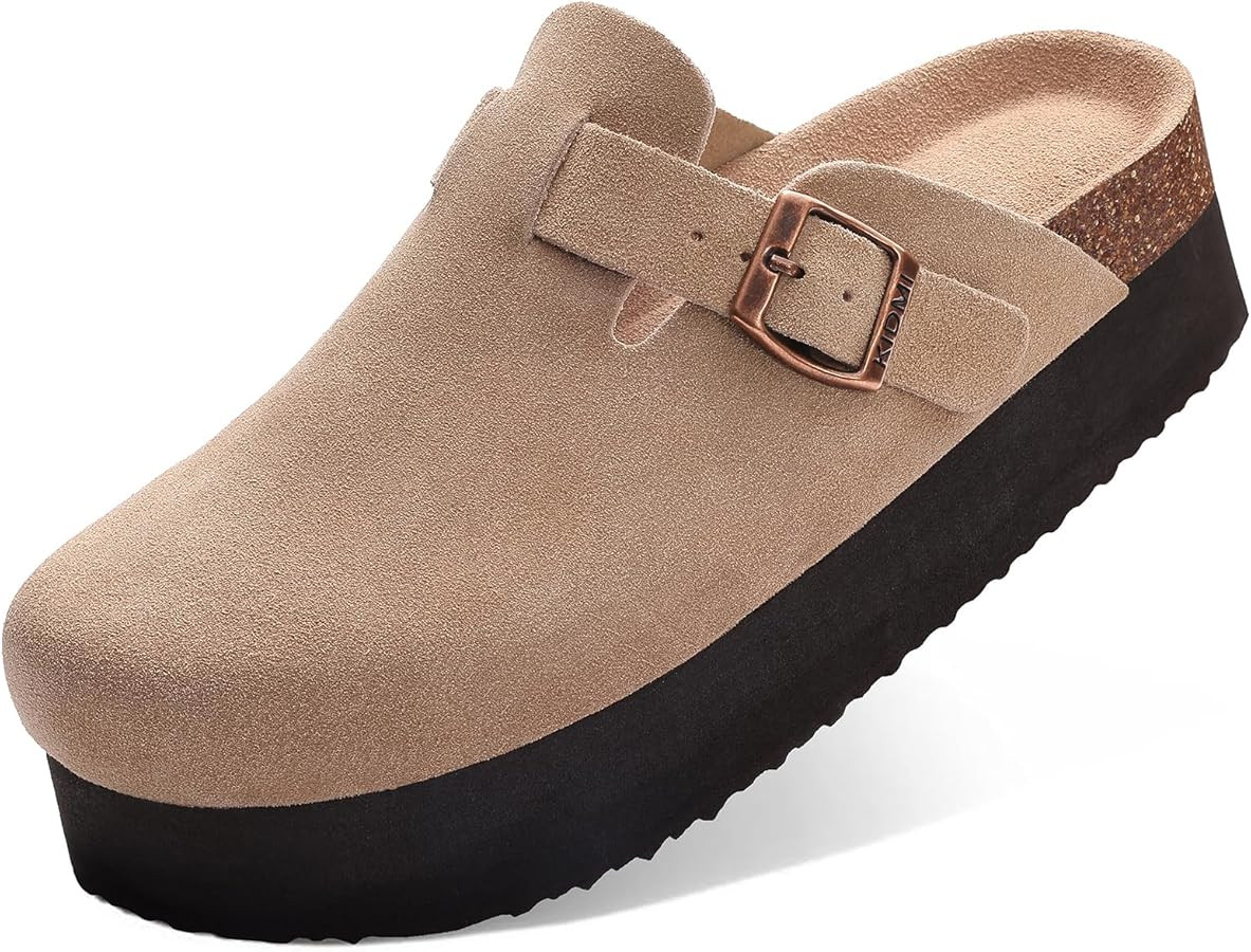 KIDMI Women's Platform Clogs Leather Mules Cork Footbed Potato Shoes | Amazon (US)