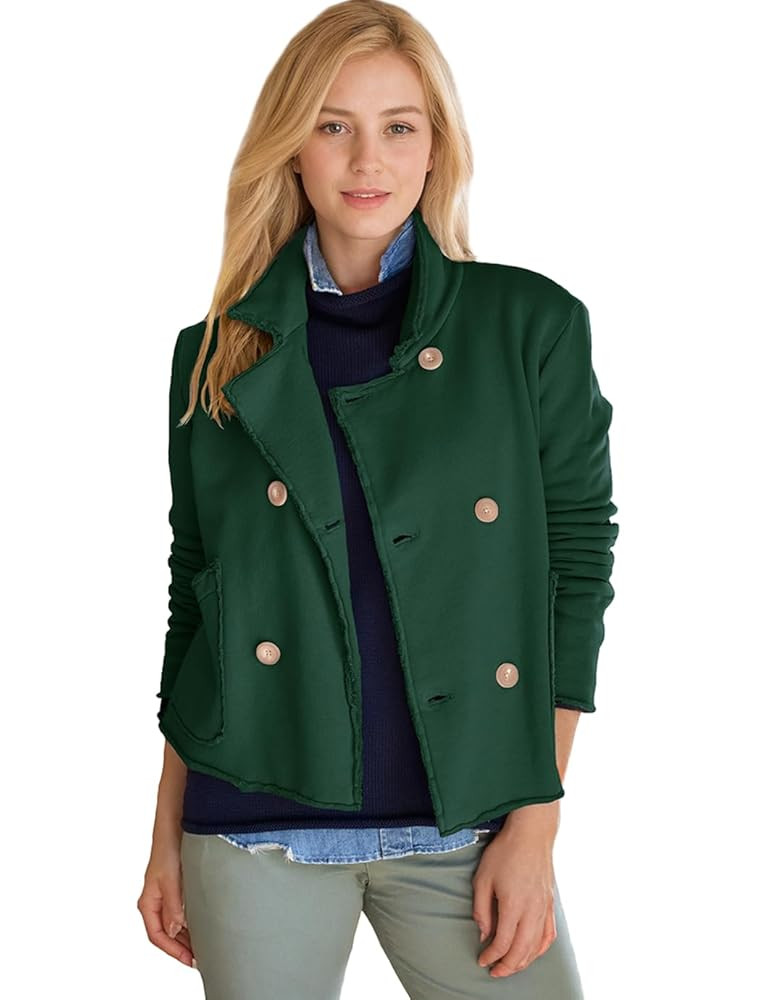 Women's Cropped Pea Coat Notched Lapel Double Breasted Trench Overcoat Blazer Jacket with Pockets | Amazon (US)