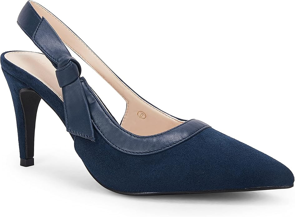 Coutgo Women's Pointed Toe High Heels Slingback Bowknot Formal Pumps Dress Shoes | Amazon (US)