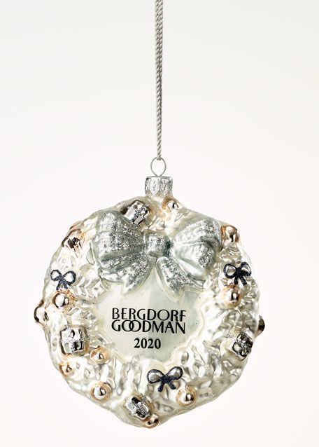 Glassware Art Studio BG Silver Wreath With Presents Christmas Ornament | Bergdorf Goodman