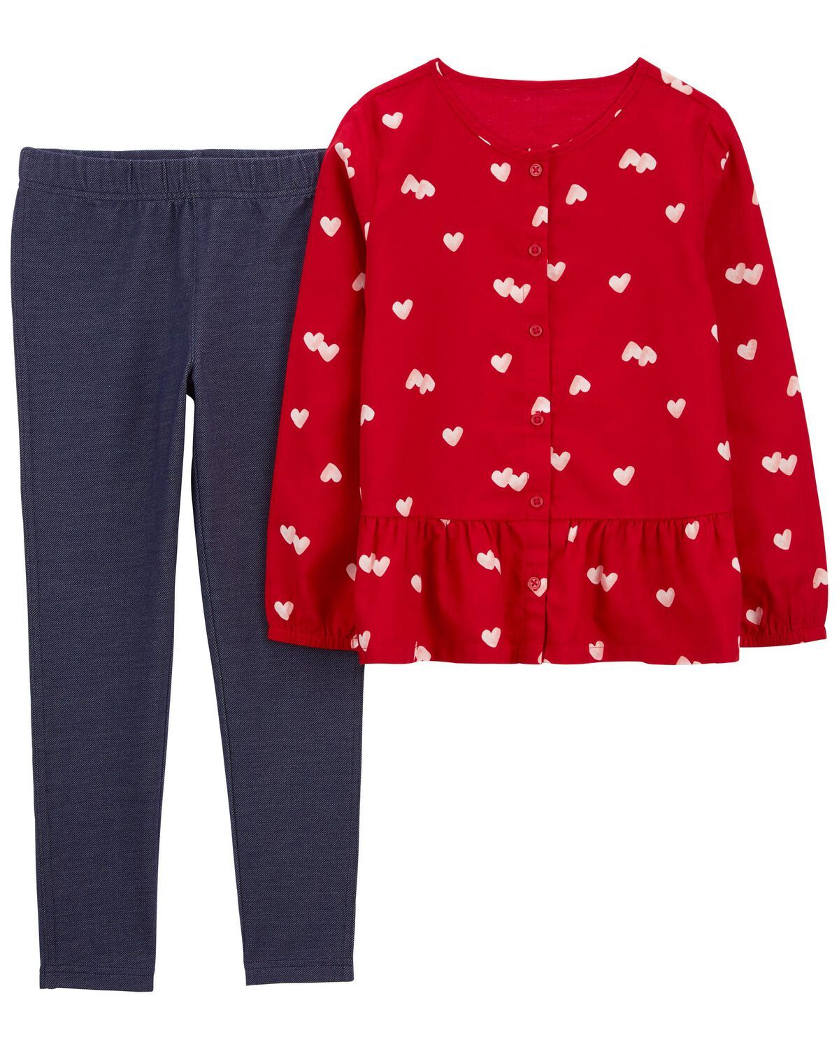 Red/Navy Kid 2-Piece Heart Top & Knit Denim Legging Set | carters.com | Carter's