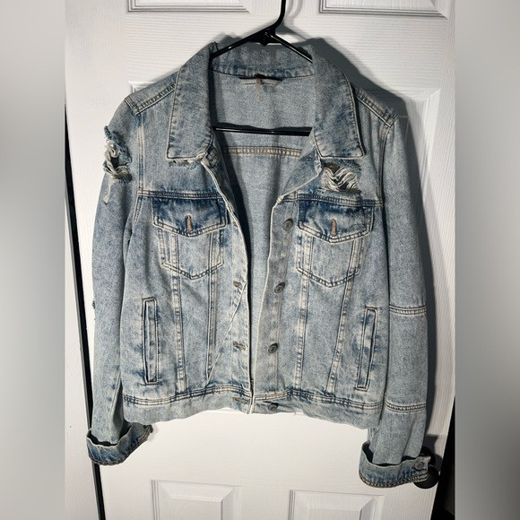 Women’s Free People Ramona Trucker Denim Button Jacket Size Large L Cotton | Poshmark