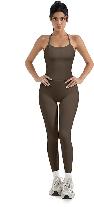 SUUKSESS Women 2 Piece Workout Sets Compression Tummy Control Leggings with Pockets Halter Built ... | Amazon (US)