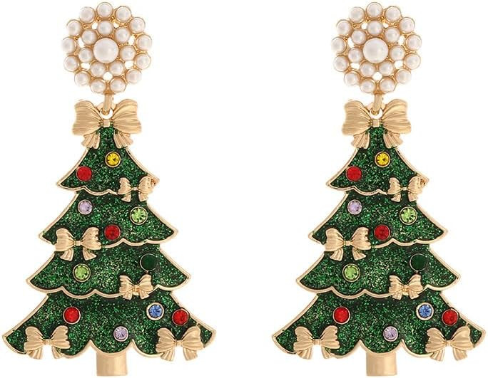 Christmas Sparkly Crystal Dangle Earrings Cute Christmas Tree Reindeer Earrings Colorful Xmas Fes... | Amazon (US)