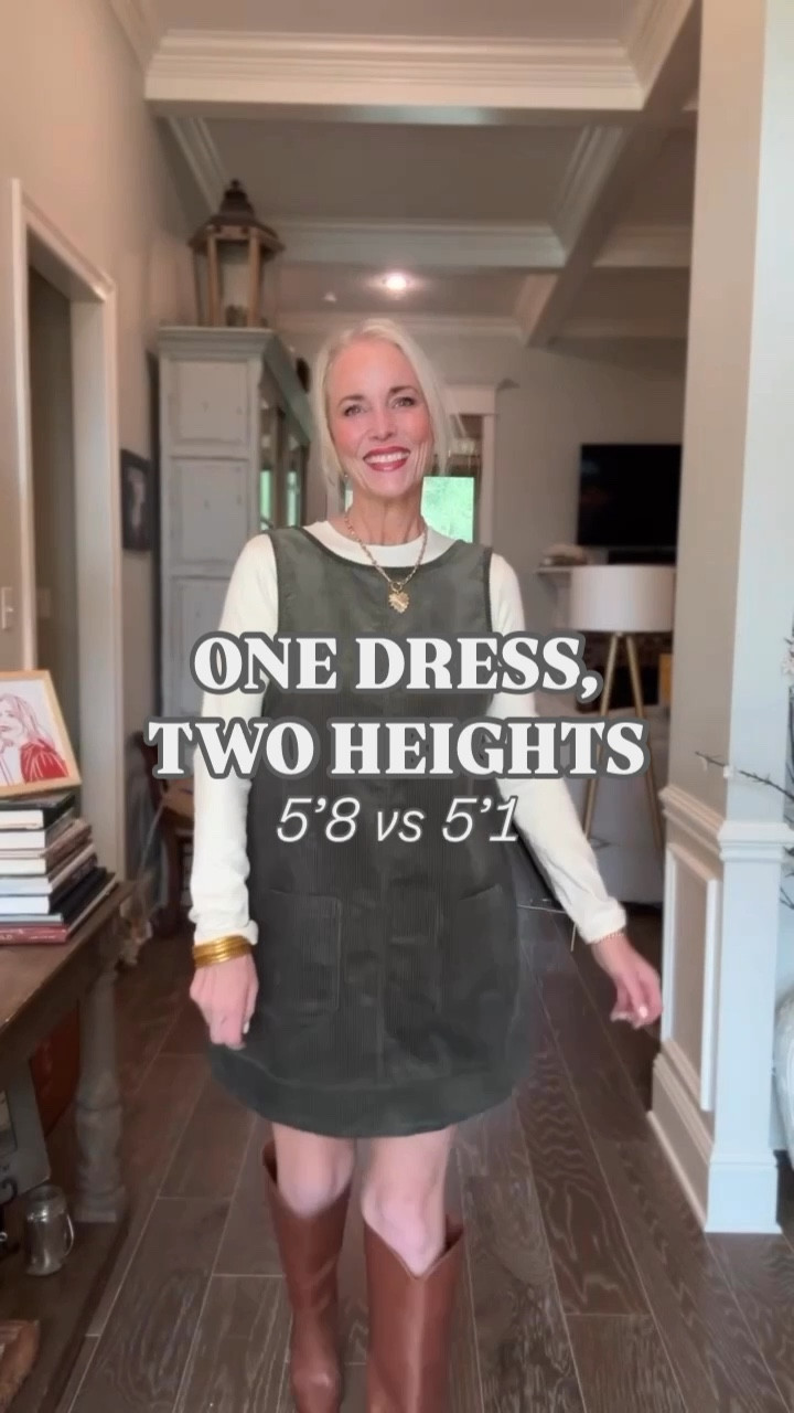 No matter your height, this corduroy jumper dress is a fall must-have! I’m 5’8” and wearing a small, which fits my taller frame perfectly and hits at just the right length. My friend Leslie, who’s 5’1”, is in the extra small, and it’s equally flattering on her more petite frame. This piece truly works for all heights, making it a versatile choice we can all enjoy!

The gorgeous dark green corduroy is soft and cozy, adding just the right touch of texture to your fall wardrobe. Whether you’re looking for something to wear for everyday outings, family photos, or even Thanksgiving gatherings, this dress has you covered! And the best part? It’s under $30, so it’s a style steal!



#LTKFindsUnder50 #LTKOver40 #LTKMidsize