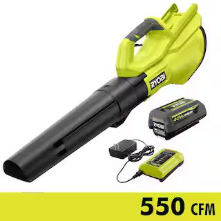 RYOBI 40V 120 MPH 550 CFM Cordless Battery Blower With 4.0 Ah Battery and Charger RY40LB01K - The... | The Home Depot