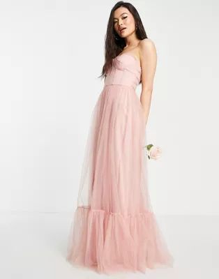 Lace & Beads Bridesmaid corset & tulle dress in pink | ASOS (Global)