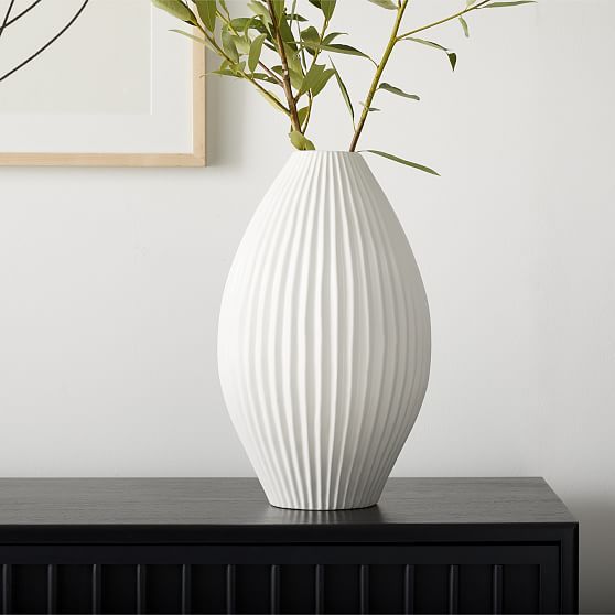 Sanibel Textured Vase, White, Wide Tapered | West Elm (US)