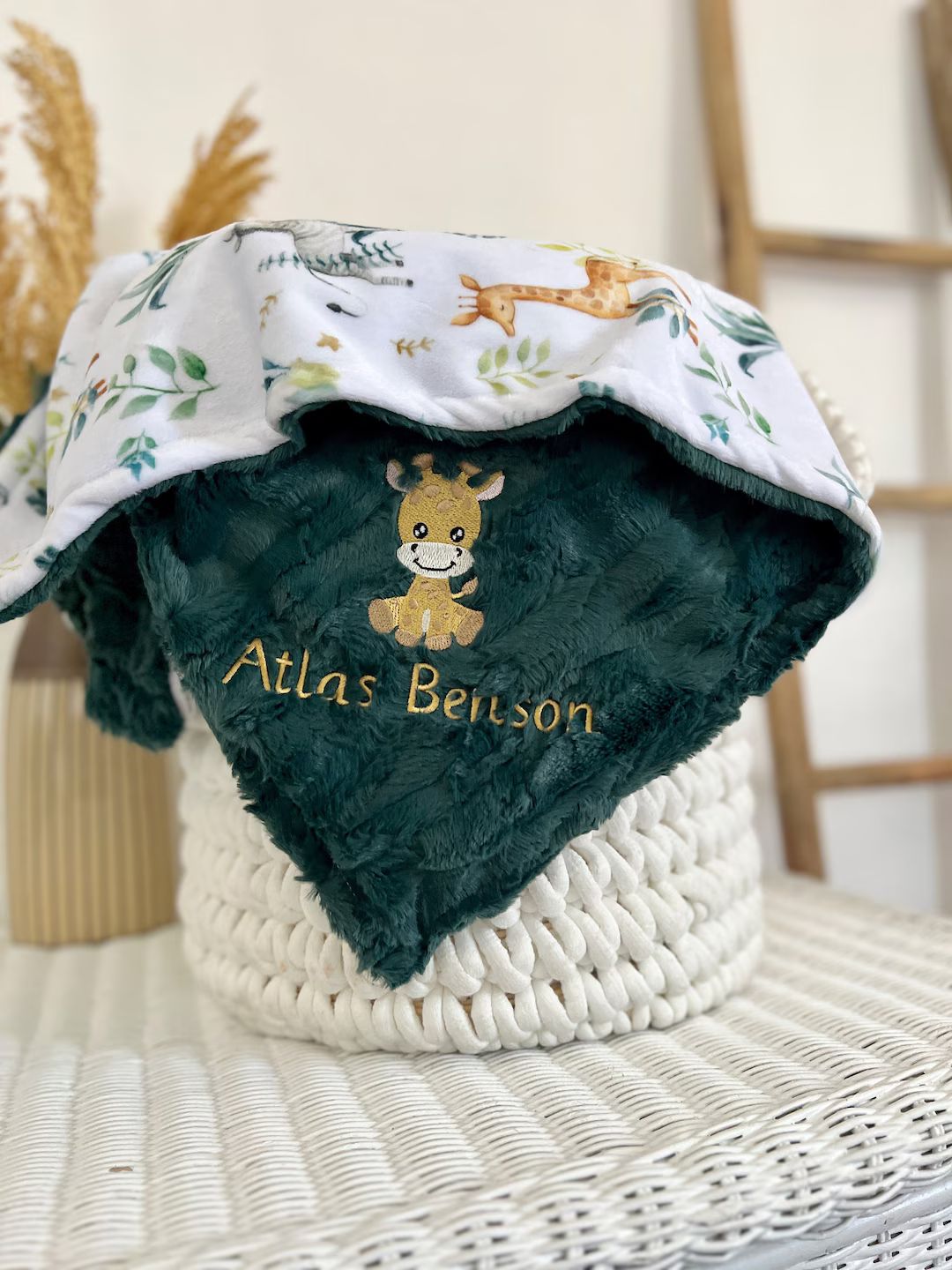 Personalized Baby Blanket, Embroidered Giraffe Blanket, Safari Babies Newborn Boy Gift, Baby Show... | Etsy (US)