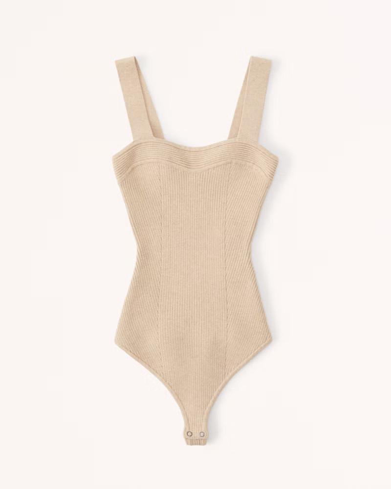 Abercrombie & Fitch Women's Ribbed Sweater Sweetheart Bodysuit in Tan - Size XXS | Abercrombie & Fitch (US)