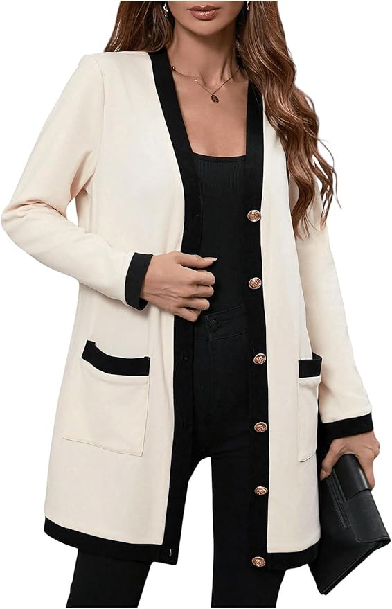 SOLY HUX Women's Color Block Cardigan V Neck Button Down Long Sleeve Jacket Outerwear with Pocket... | Amazon (US)