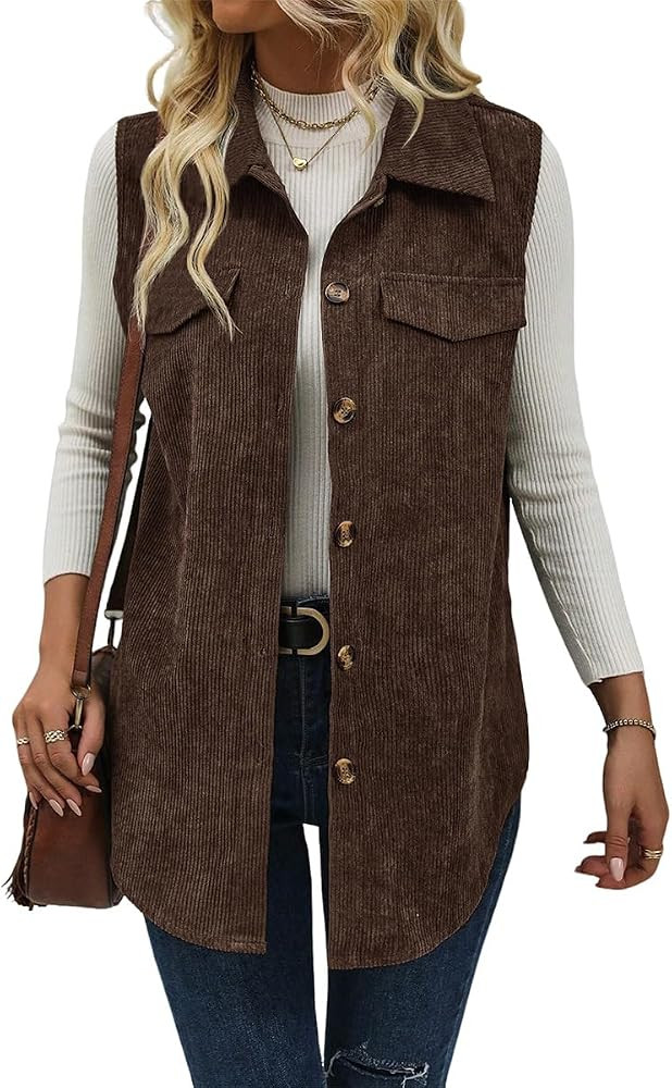 Womens Corduroy Vest Fall Winter Sleeveless Jackets Outerwear | Amazon (US)