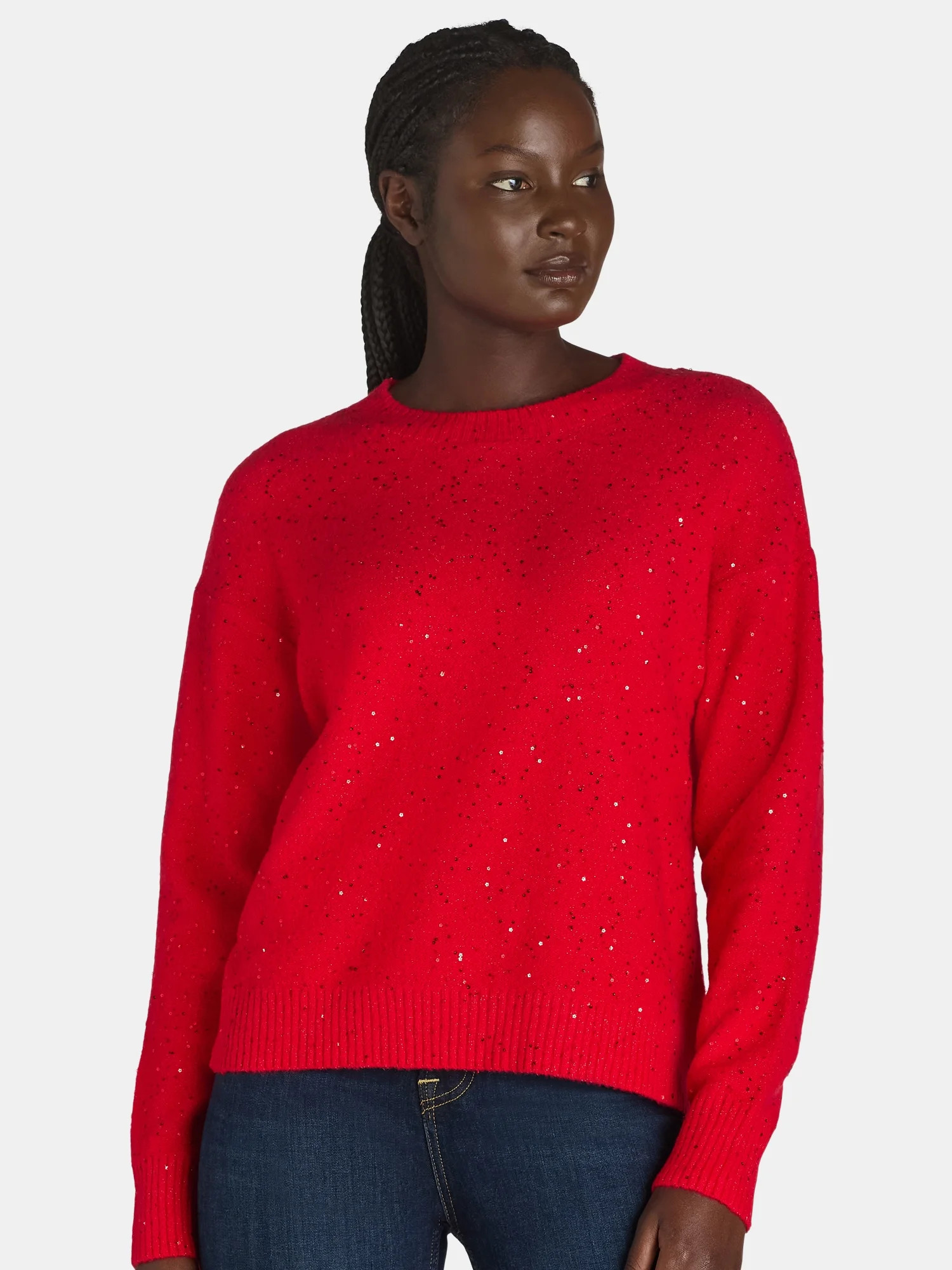 99 Jane Street Women's Sequin Crewneck Sweater, Midweight, Sizes XS-XL | Walmart (US)