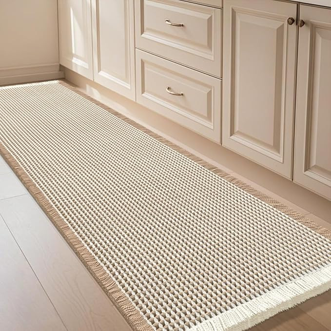 IM HOME Waffle Bath Mat Brown & Cream 5'x2', Boho Woven Modern Bath Mat Rugs, Absorbent Non Slip ... | Amazon (US)