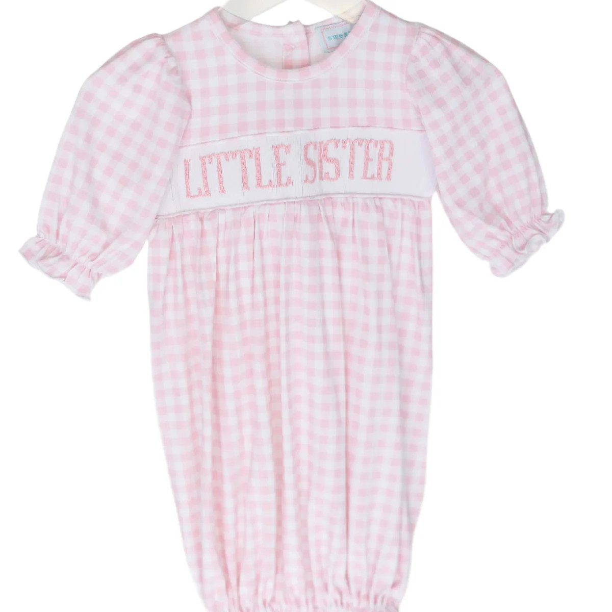 Smocked Little Sister Gown in Pink Gingham | Sweet Tupelo Clothing