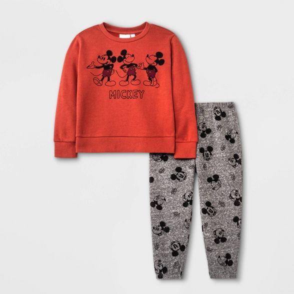 Toddler Boys' Mickey Mouse Fleece Top and Bottom Set - Brown | Target