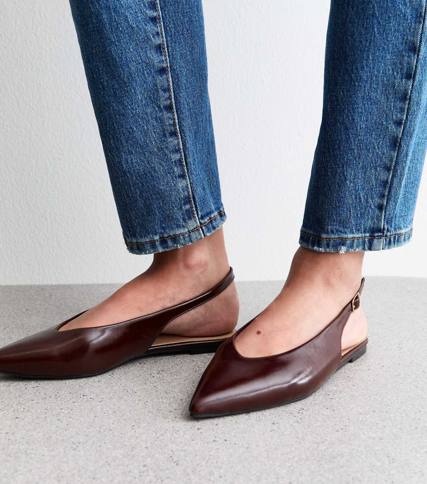 Dark Burgundy Faux Leather High Vamp Slingback Ballerina Flats | New Look | New Look (UK)