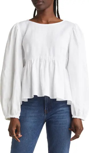 Reformation Rumi Long Sleeve Linen Babydoll Blouse | Nordstrom | Nordstrom