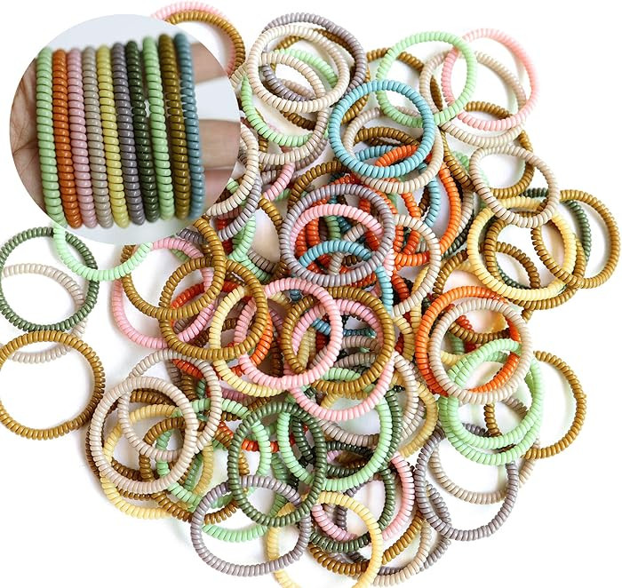 Spiral Hair Ties 100Pcs No Crease Coil Elastic Macaron Phone Cord for Women Girls | Amazon (US)