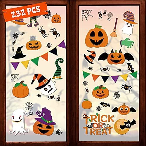 232 Pcs Halloween Decorations Window Clings Decals, 10 Sheet Large Halloween Black Spiders/ Cute ... | Amazon (US)