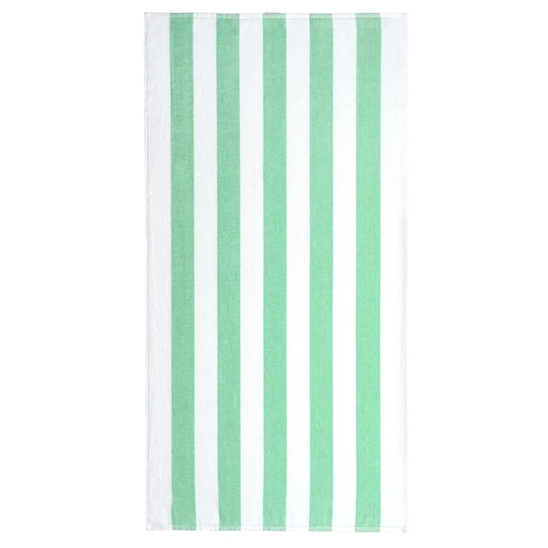 Mainstays Cabana Stripe Cotton Blend Beach Towel, 58" x 28", Mint Fluff | Walmart (US)