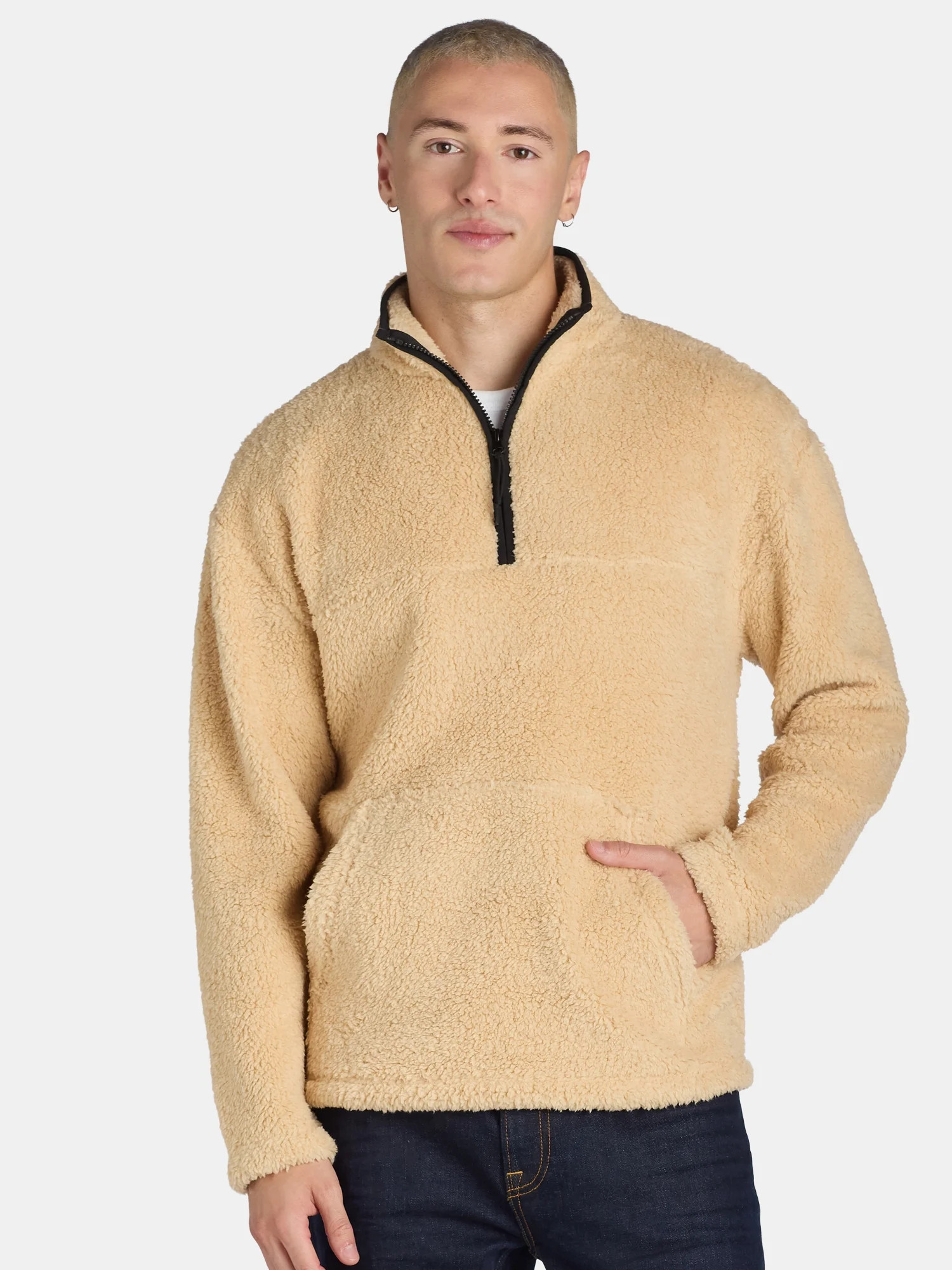 No Boundaries Men's & Big Men's Faux Shearling High Pile Fleece Quarter Zip Pullover, Sizes XS-5X... | Walmart (US)