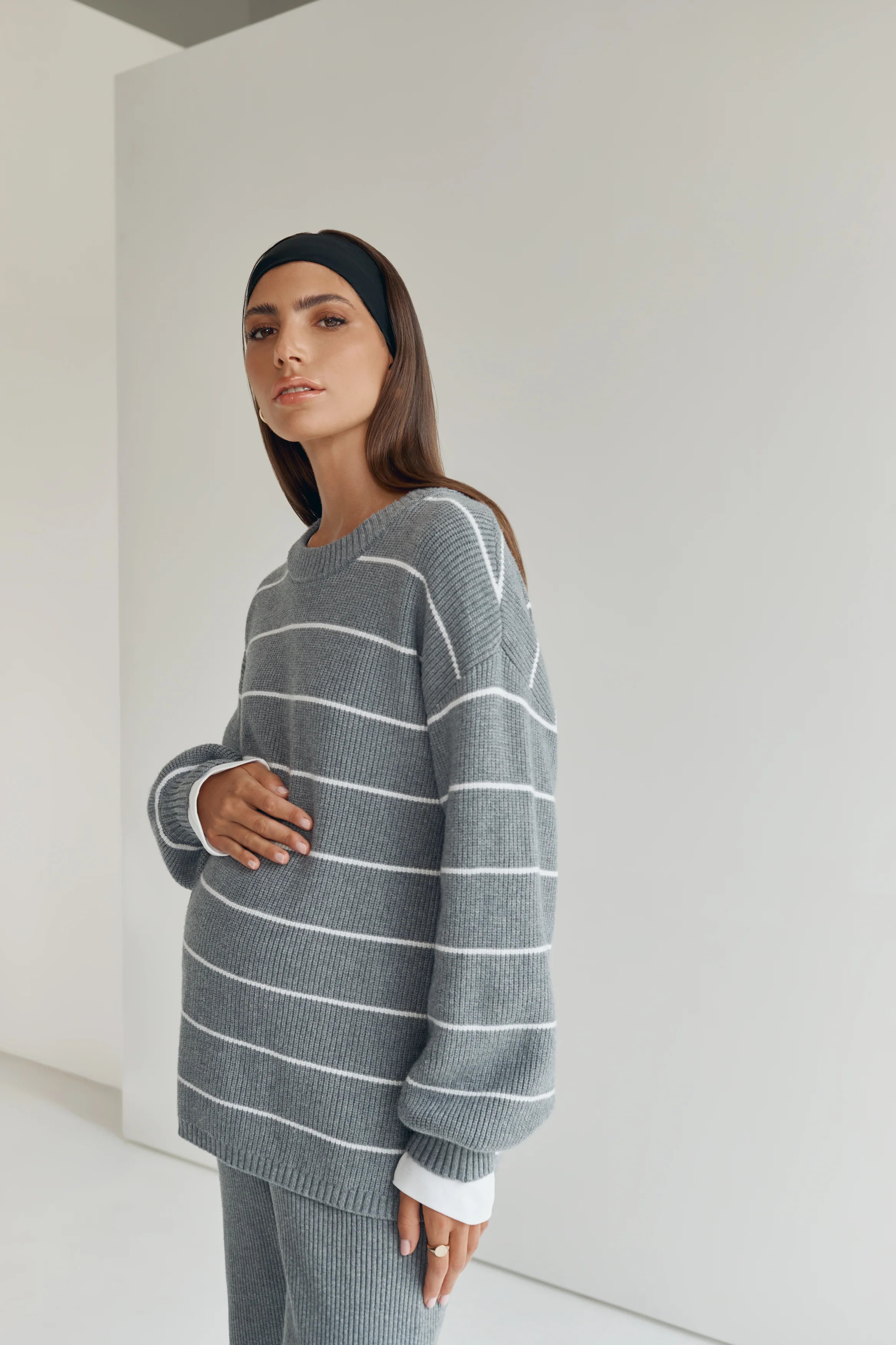 Cosy Knit Jumper (Grey/White Stripe) | Legoe Heritage Maternity APAC