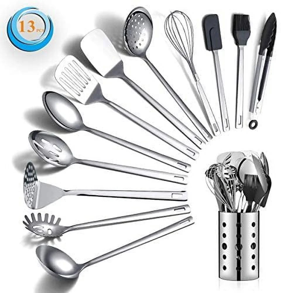 ReaNea 13 Pieces Shiny Stainless Steel Kitchen Utensils Set with Utensil Holder | Walmart (US)