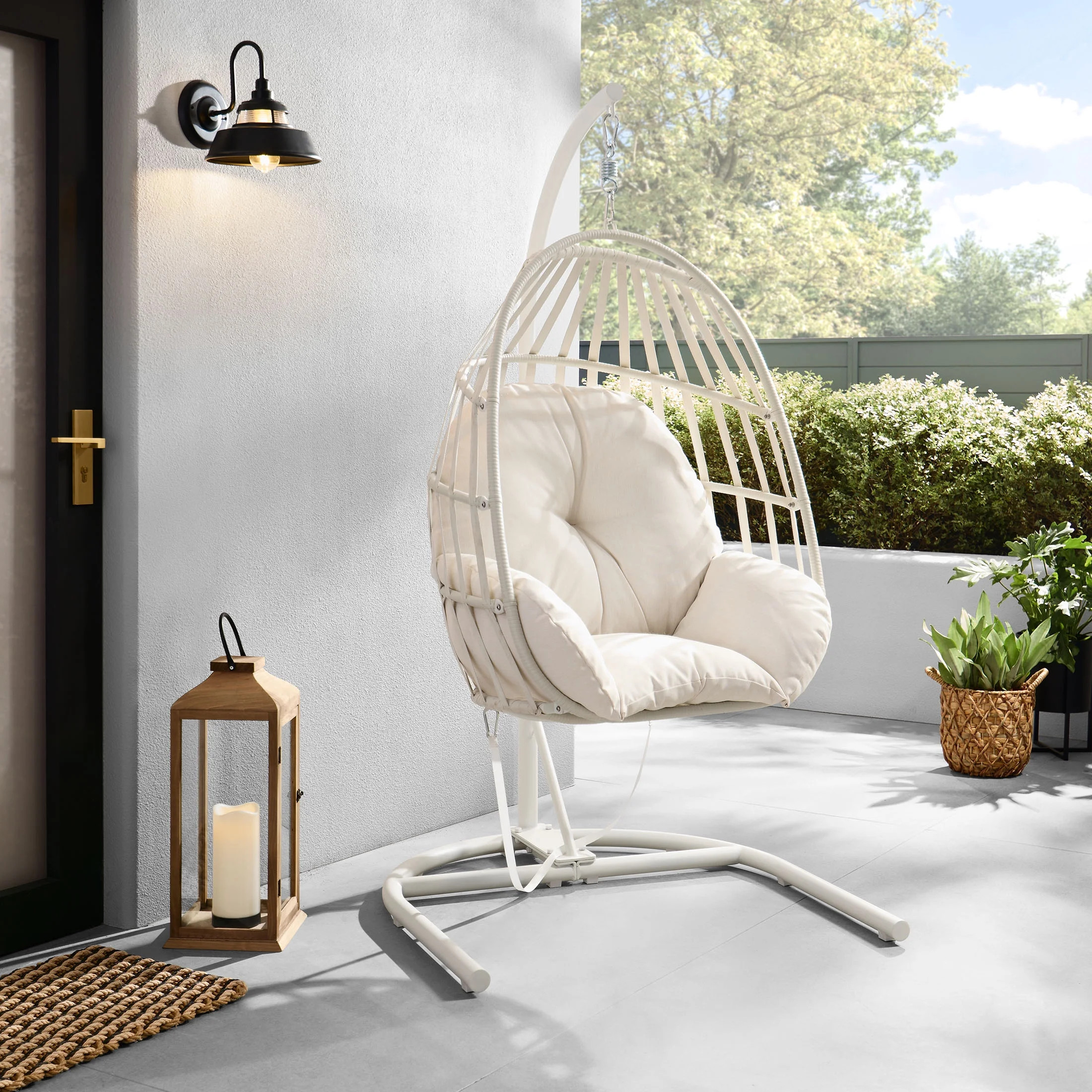 Mainstays Outdoor Wicker Patio Hanging Egg Chair, White | Walmart (US)