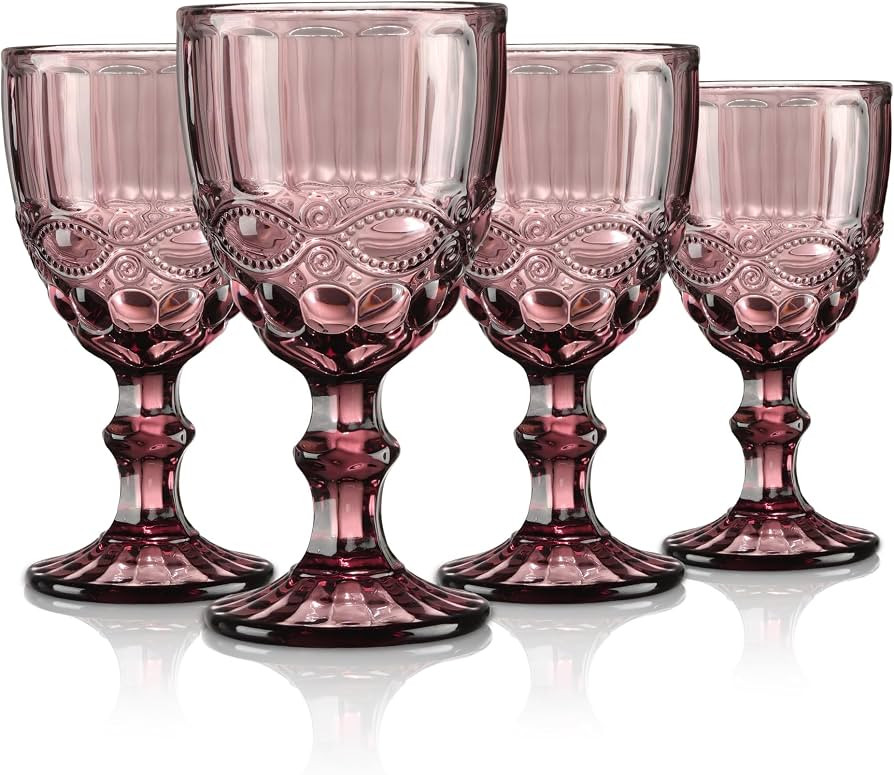 Joeyan Purple Vintage Wine Glasses,Clear Water Goblet Glasses,Stemmed Drinking Glasses with Embos... | Amazon (US)