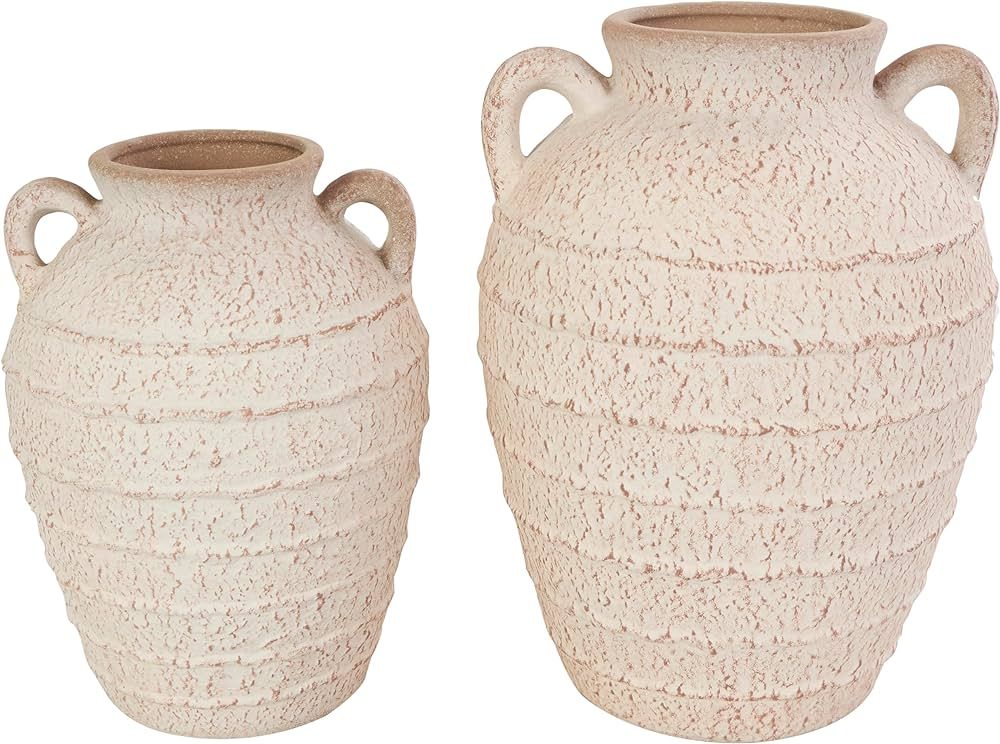Deco 79 Ceramic Decorative Vase Textured Centerpiece Vases with Handles and Terracotta Accents, S... | Amazon (US)