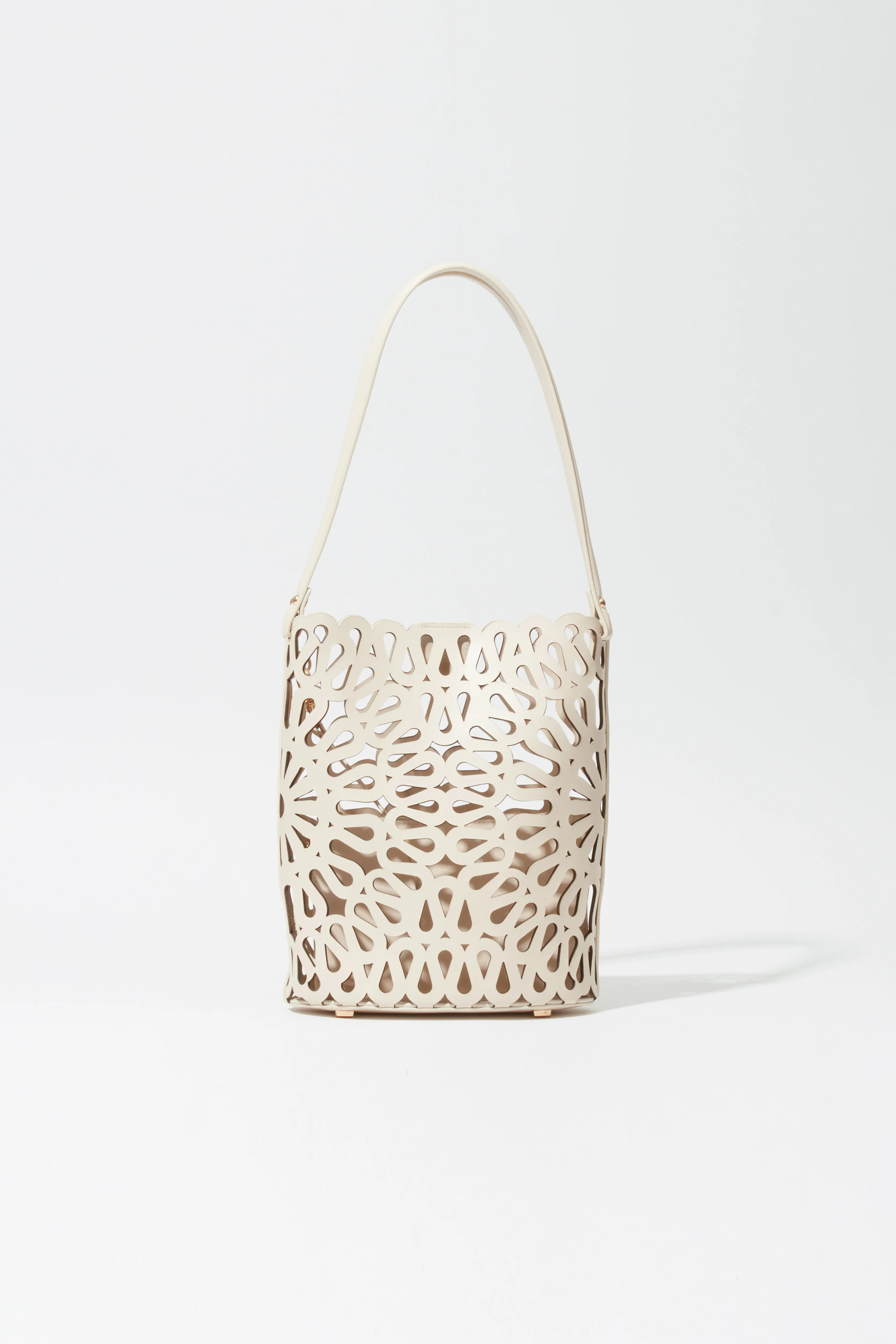 SIMKHAI Women's Mccall Laser Cut Leather Bucket Bag in Cream | Simkhai