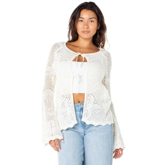 Celebrity Pink Women's Long Tie Front Crochet Cardigan, Sizes XS-XXXL | Walmart (US)