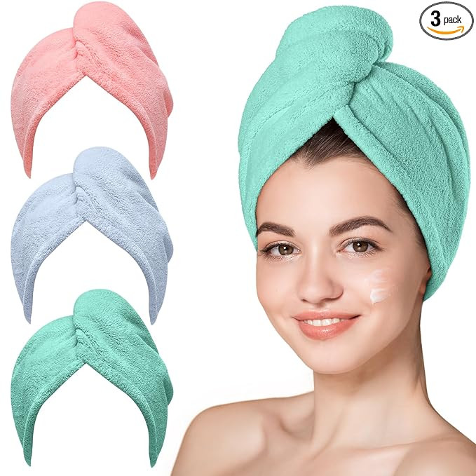 Hicober Microfiber Hair Towel, 3 Packs Hair Turbans for Wet Hair, Drying Hair Wrap Towels for Cur... | Amazon (US)