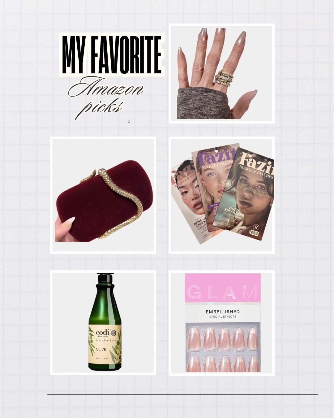 Sharing some of my recent Amazon picks cause gatekeeping is just wrong. The ring is a wonderful dupe of the Spinelli Killcollin ring and SO cute! 
Nails are my favorite press ons, and the olive oil lotion smells heavenly. The freckles are a must to add that sprinkle of spark. Always in my glitter era ✨

#LTKootd #LTKdayinmylife #LTKgrwm