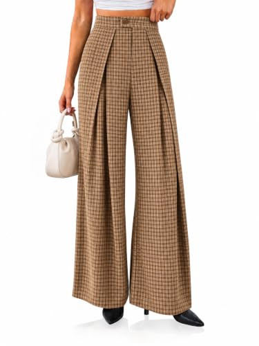 Cicy Bell Womens Wide Leg Gingham Pants Pleated High Waist Palazzo Pants | Amazon (US)