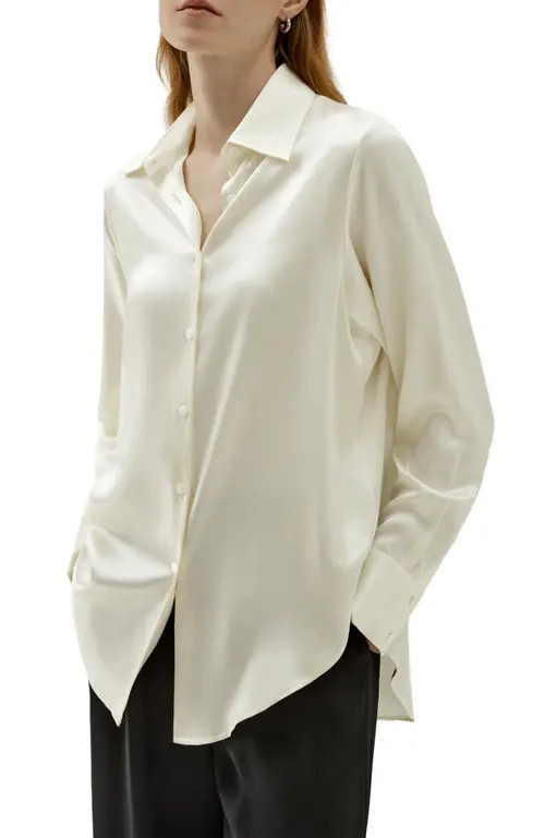 Lilysilk Oversize Style Silk Blouse in Lily White at Nordstrom, Size Large | Nordstrom