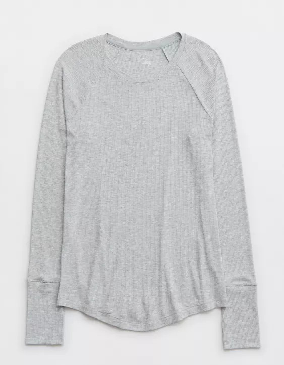 OFFLINE By Aerie Thumbs Up Ribbed Long Sleeve T-Shirt | American Eagle Outfitters (US & CA)