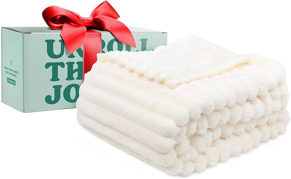 GREEN ORANGE 50" x 60" Fleece Throw Blanket in Stylish Gift Box, White Color, 300GSM Warm Comfy -... | Amazon (US)