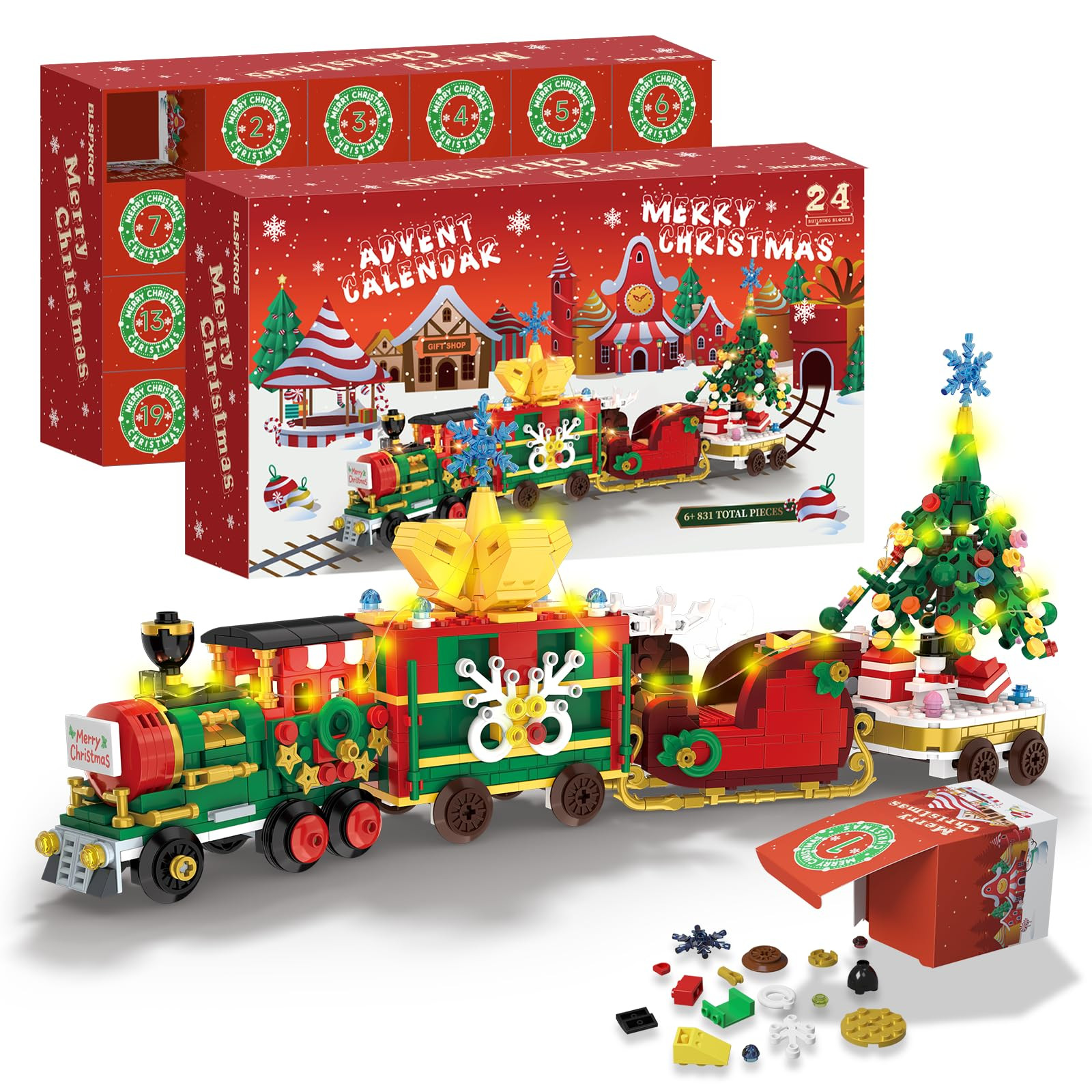 Advent Calendar 2025 Building Blocks Set with LED Light, 24 Days Train Christmas Countdown Calend... | Amazon (US)