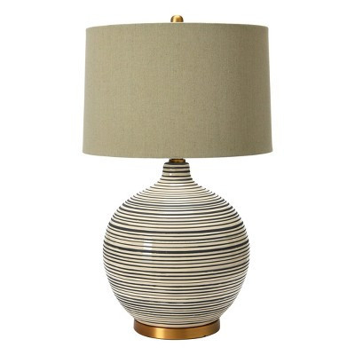 Textured Striped Ceramic Table Lamp with Linen Shade (Includes LED Light Bulb) Black/White/Gray - Storied Home | Target