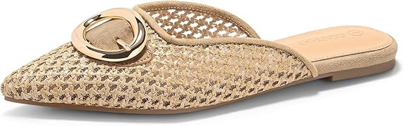 Coutgo Womens Mules Flats Metal Closed Pointed Toe Slip On Slides Summer Dress Shoes | Amazon (US)