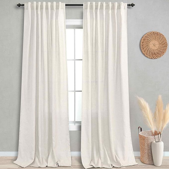 132 Inch Linen Curtains for Living Room Extra Long 2 Panels Set Boho Farmhouse Flax Drop Cloth Hi... | Amazon (US)