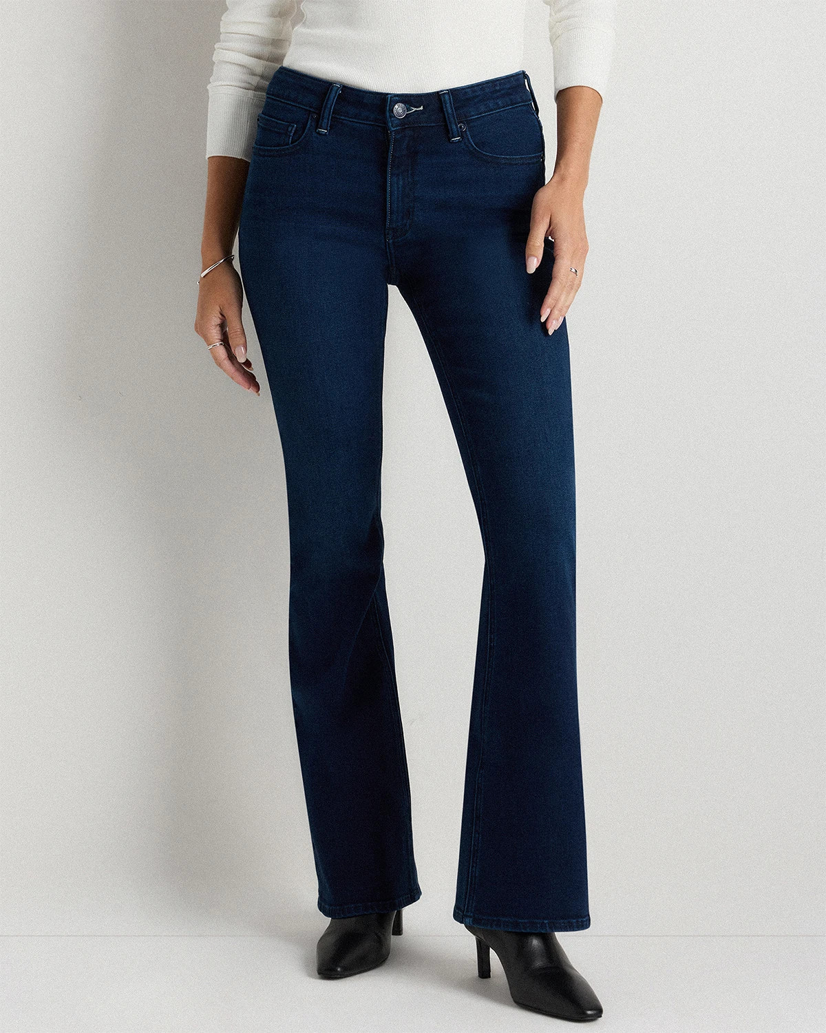 Quince | Women's Stretch Mid Rise Flare Jeans in Midnight Blue, Size 24, Organic Cotton | Quince