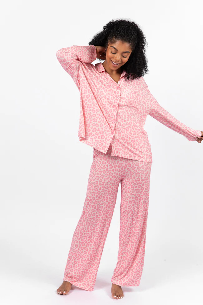 Sweet Dreams Pink Leopard Pajama Long Sleeve Top | Pink Lily