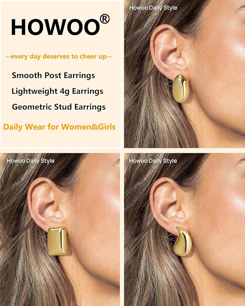 Howoo Stud Earrings Set for Women & Girls High Polished Smooth Earrings Howoo Daily Style | Amazon (US)